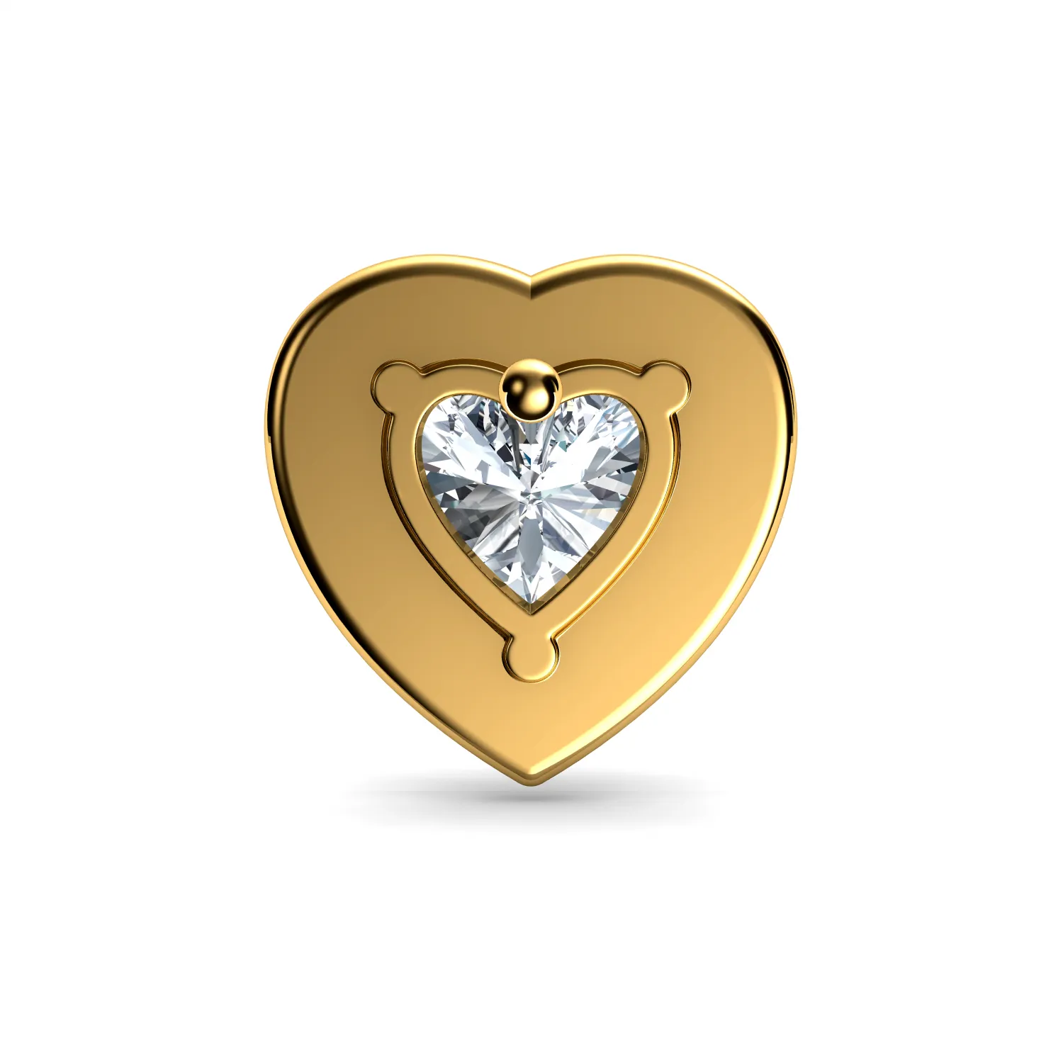 DEPHINI 14k Gold Earrings - Heart Studs CZ Crystals -  wooden box