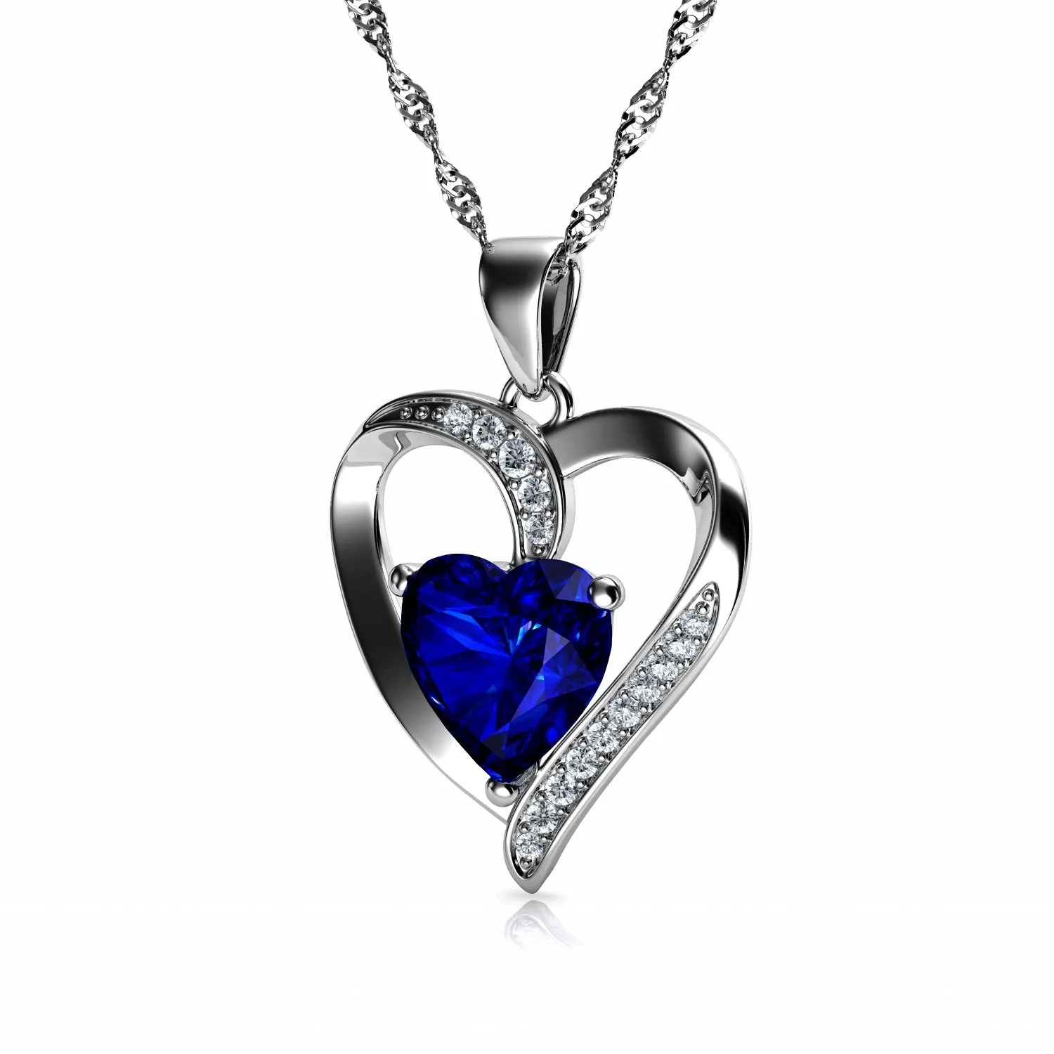 DEPHINI Blue Jewellery SET Heart Necklace & Heart Earrings Silver