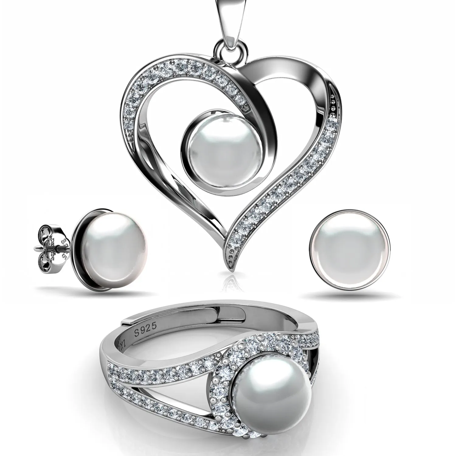 DEPHINI - Pearl Jewellery set - Necklace Earrings & Ring - 925Silver