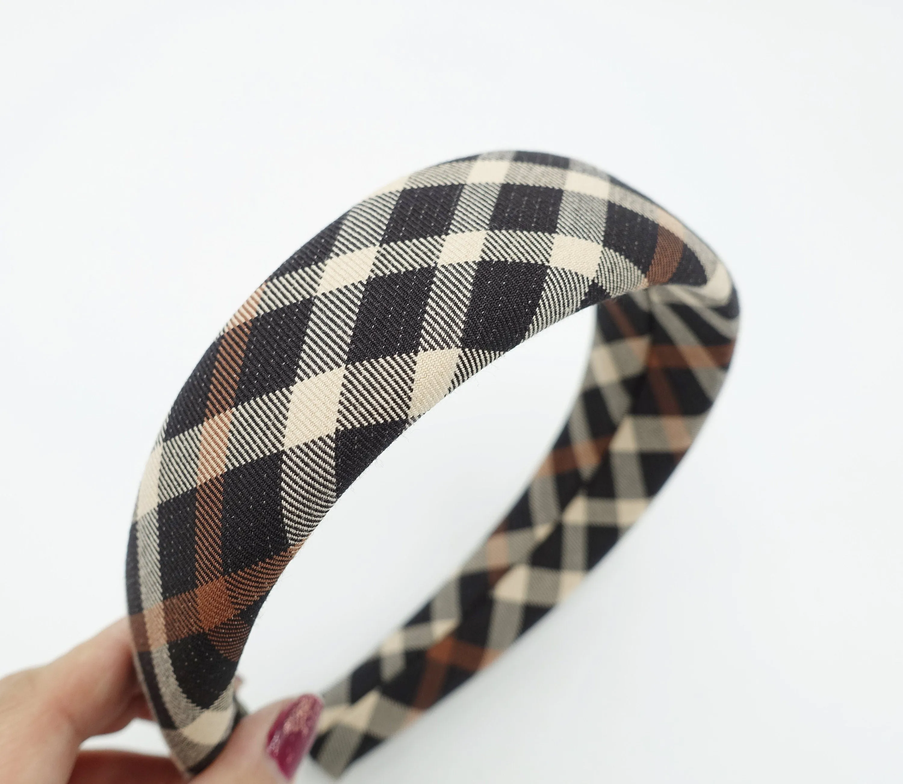 diagonal plaid check headband padded hairband basic hair accessory for women