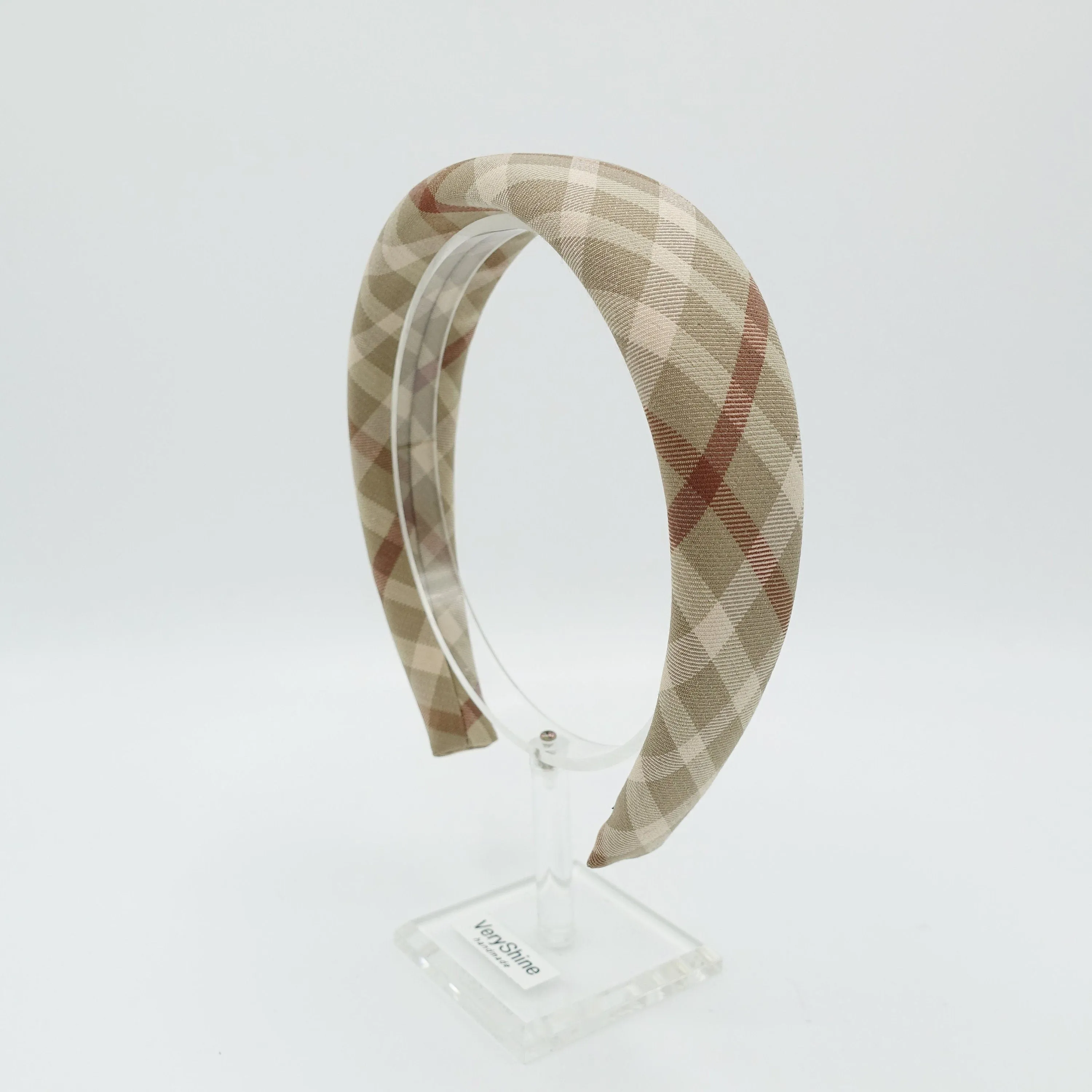 diagonal plaid check headband padded hairband basic hair accessory for women