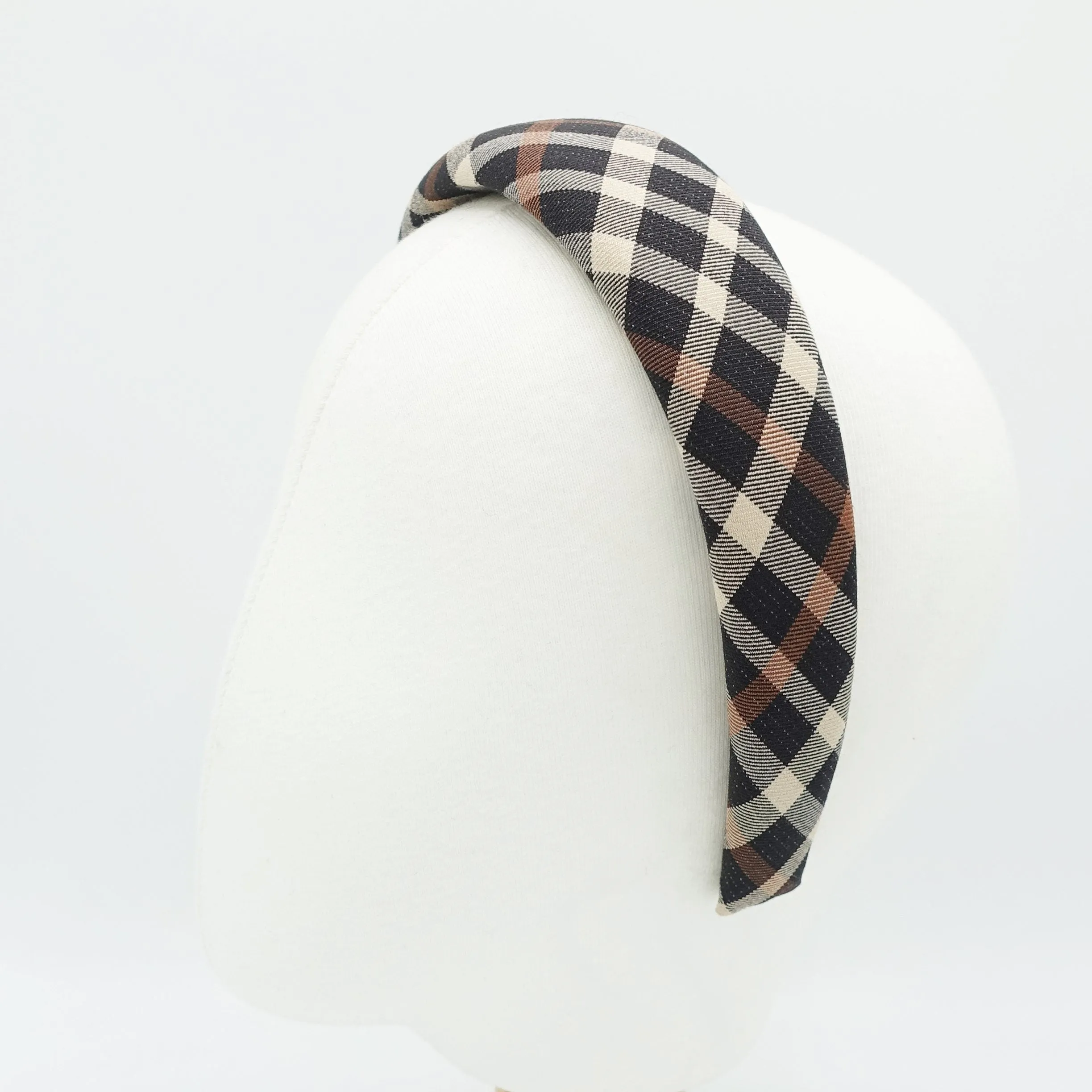 diagonal plaid check headband padded hairband basic hair accessory for women