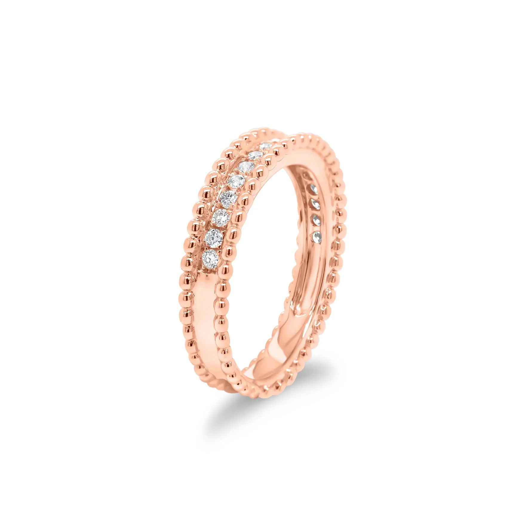 Diamond Stackable Ring with Beaded Gold Frame