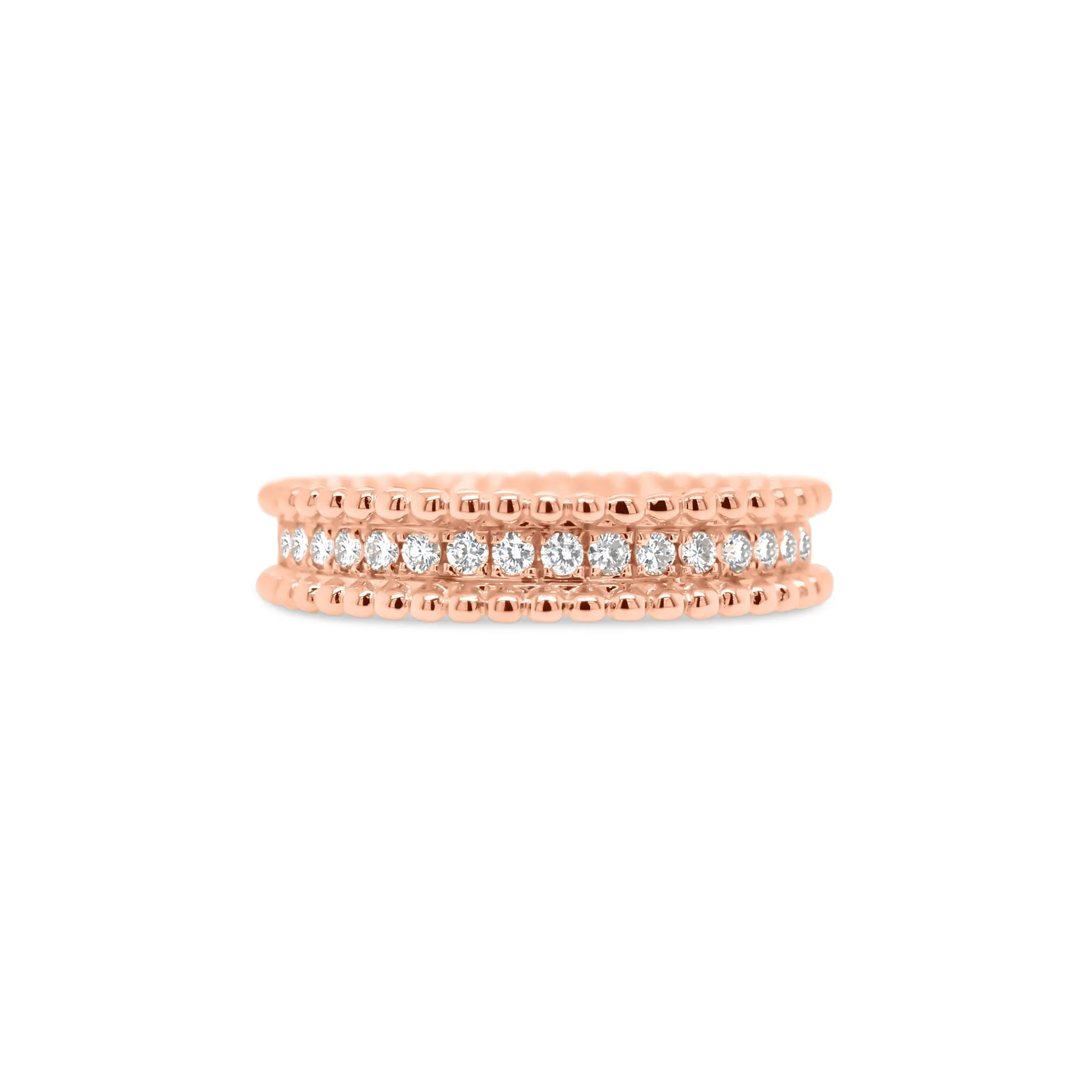 Diamond Stackable Ring with Beaded Gold Frame