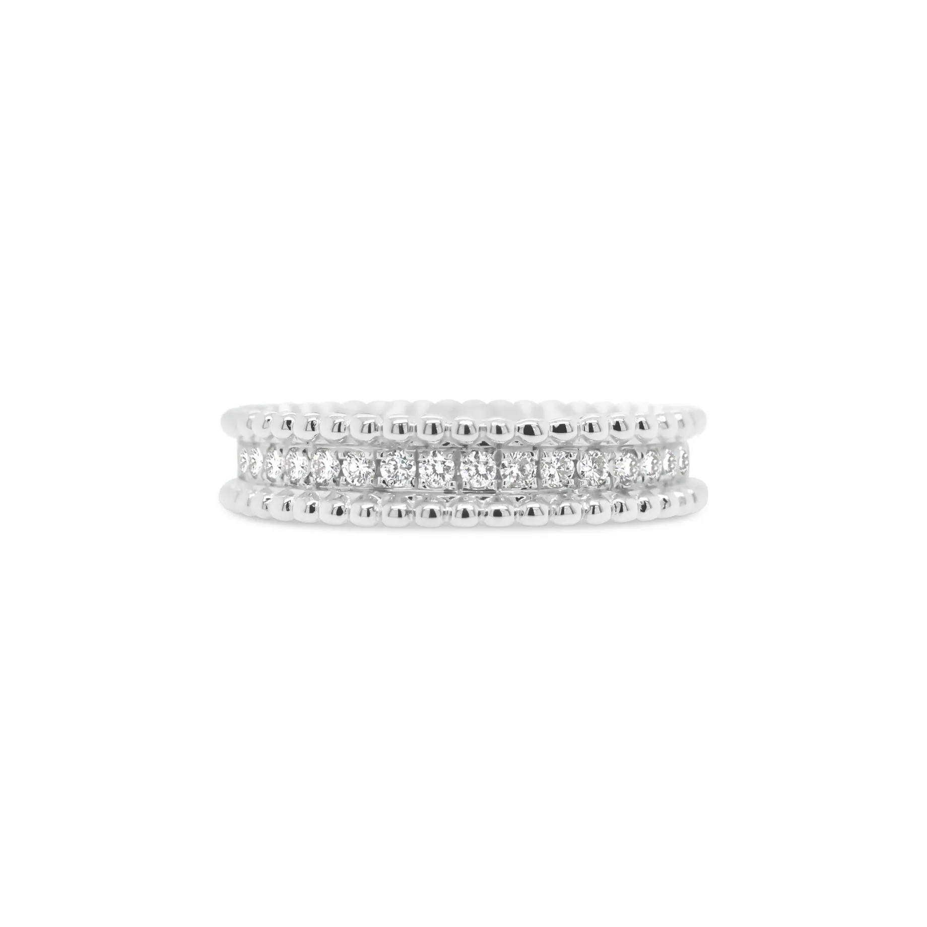 Diamond Stackable Ring with Beaded Gold Frame