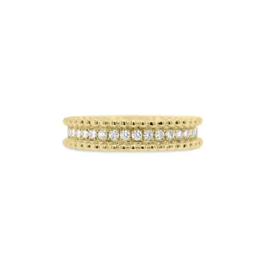 Diamond Stackable Ring with Beaded Gold Frame