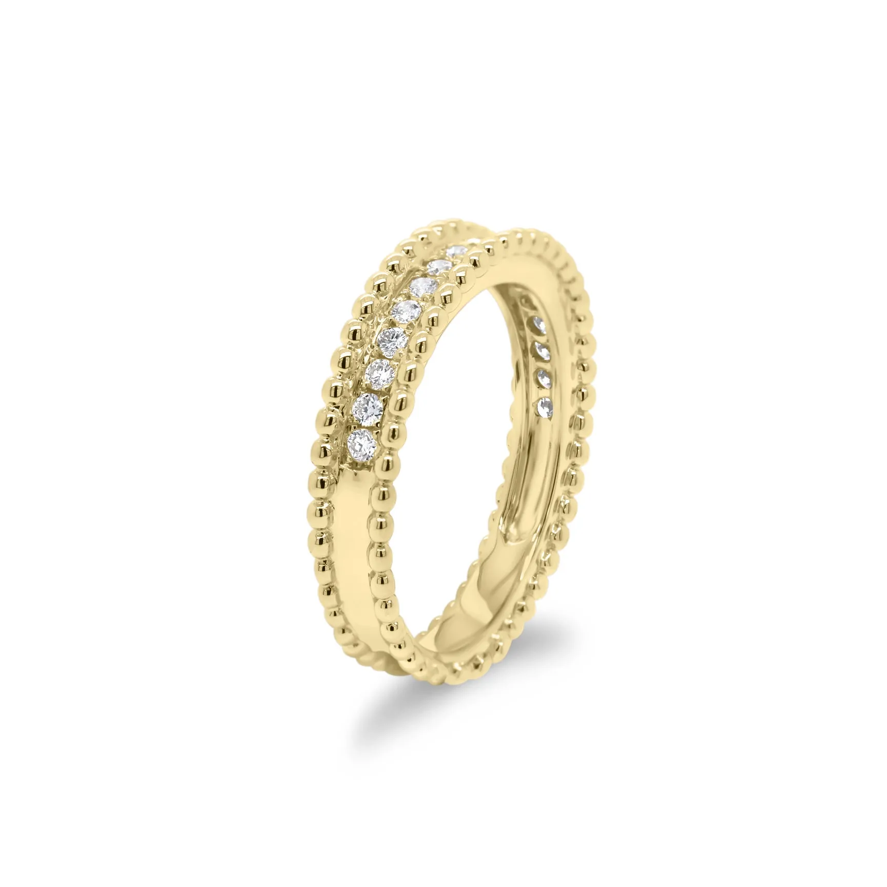 Diamond Stackable Ring with Beaded Gold Frame