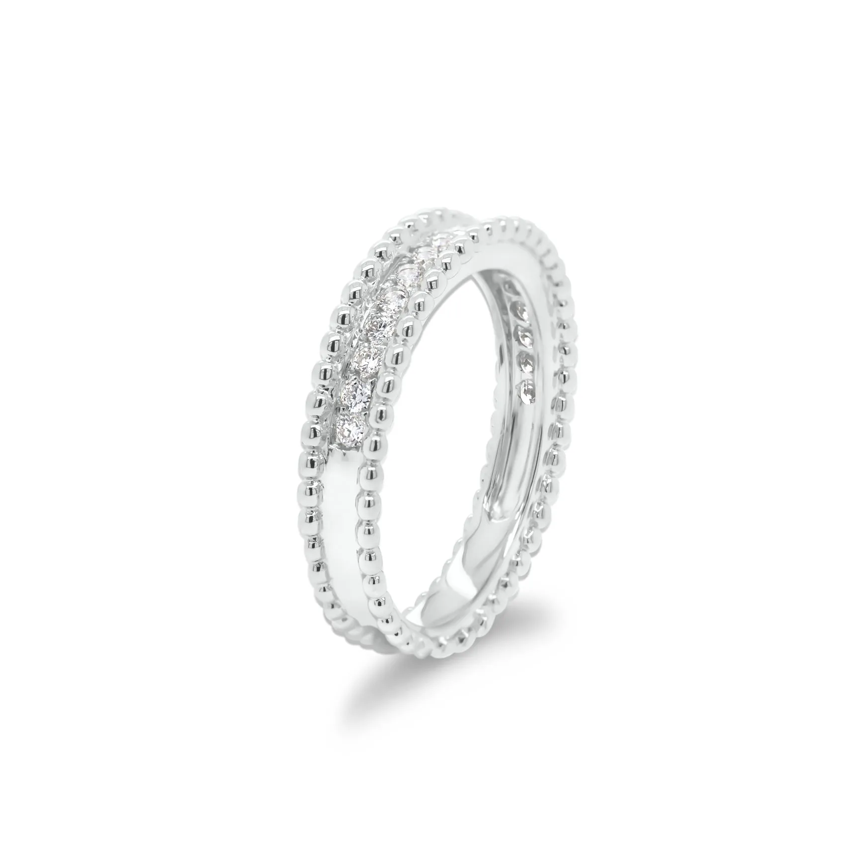 Diamond Stackable Ring with Beaded Gold Frame