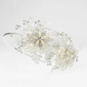 Diamond White Sparkle Flower Bridal Side Accented Headband