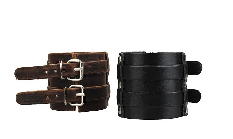 Double Strap Brushed Patina Leather Bracelet