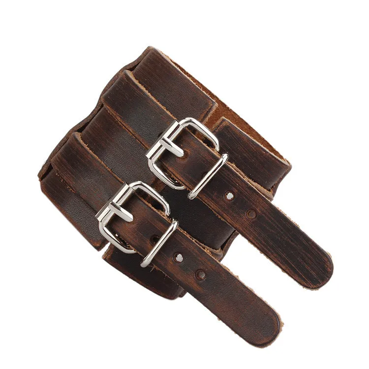 Double Strap Brushed Patina Leather Bracelet