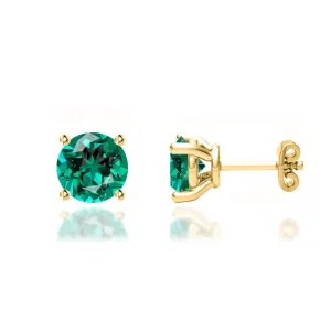 DOVE - Round Emerald 18k Yellow Gold Stud Earrings