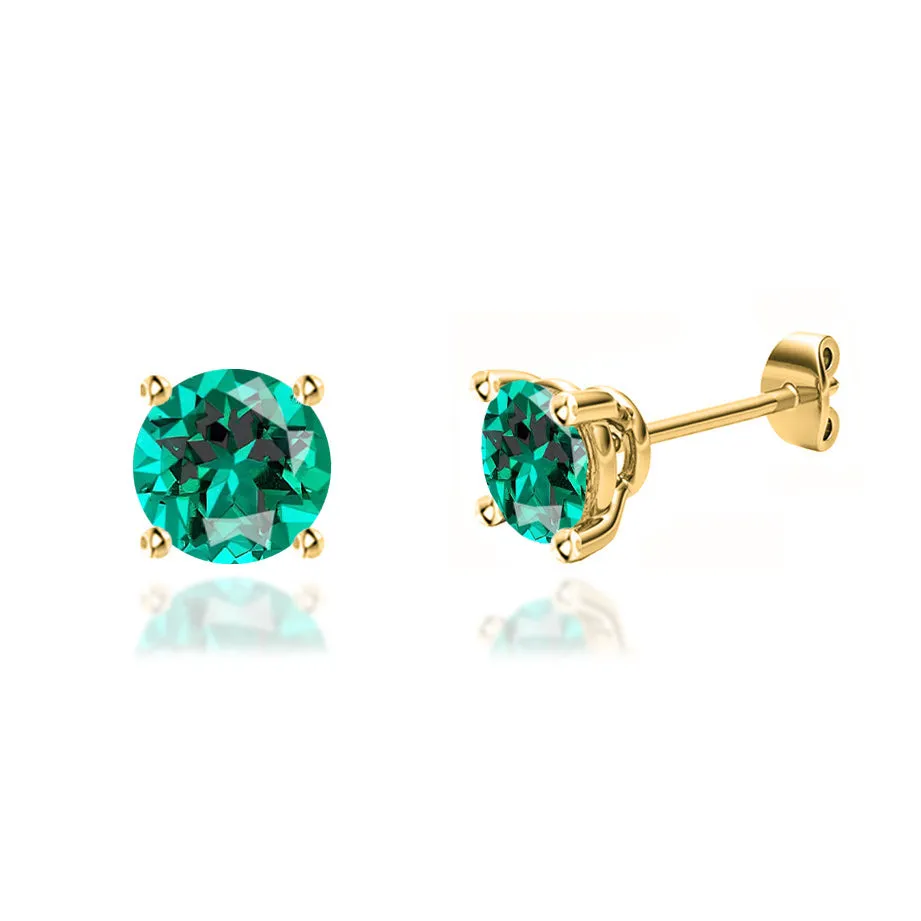 DOVE - Round Emerald 18k Yellow Gold Stud Earrings