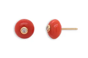 Earrings 18kt Gold Coral Studs with Diamonds