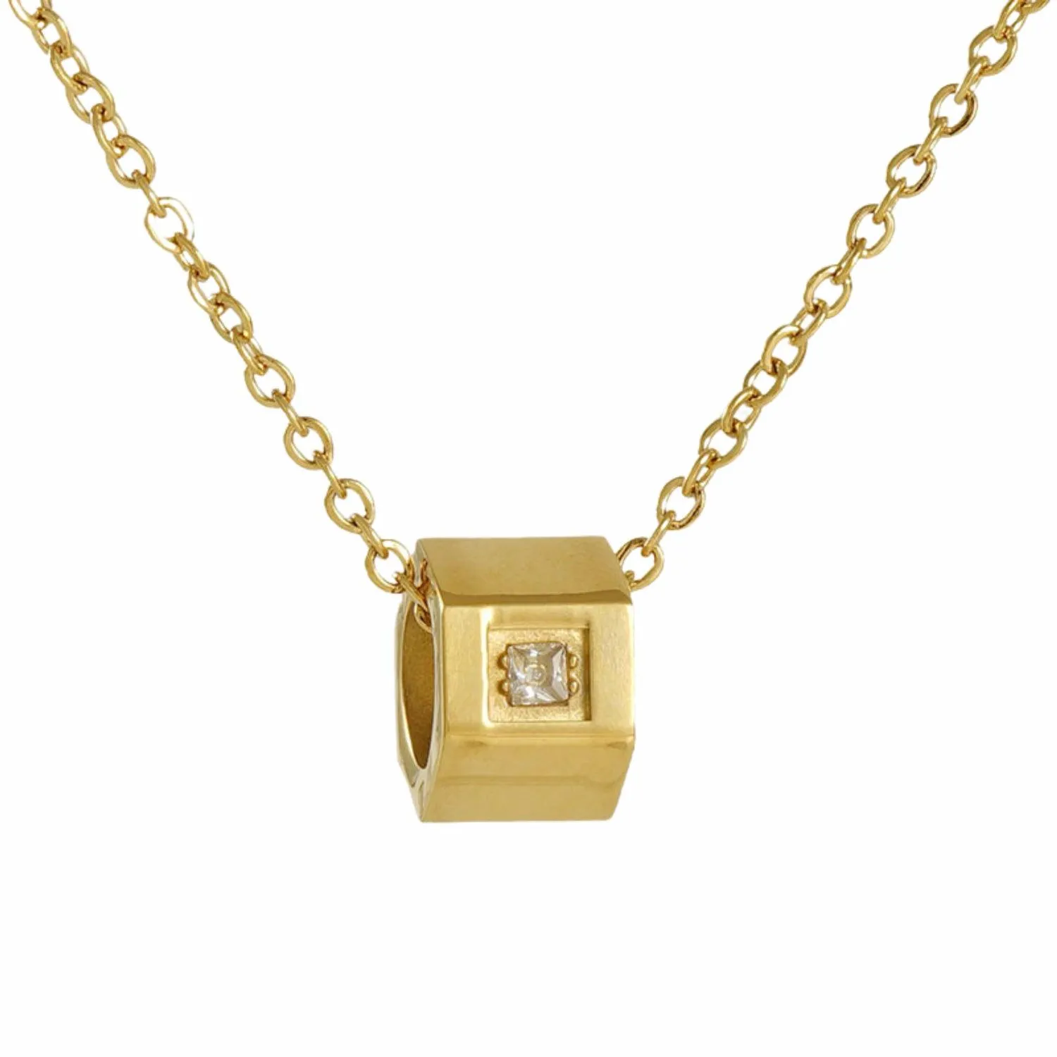 Elegant Zircon Cube Necklace in Gold Plating - Fine Jewelry for Women