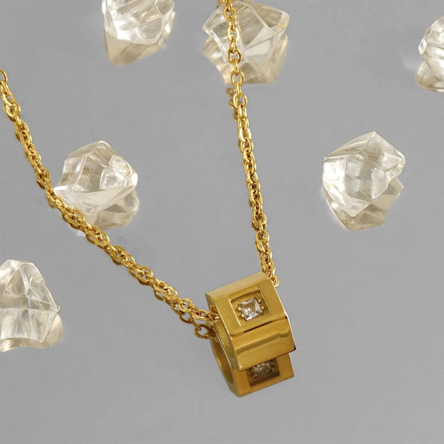 Elegant Zircon Cube Necklace in Gold Plating - Fine Jewelry for Women