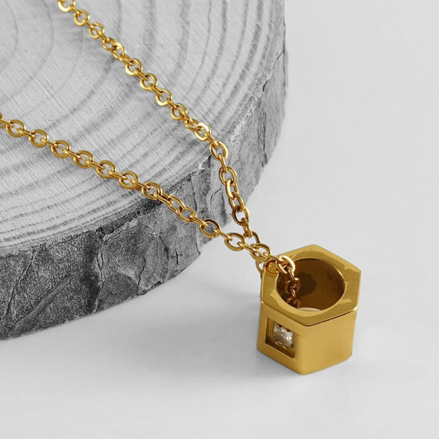 Elegant Zircon Cube Necklace in Gold Plating - Fine Jewelry for Women