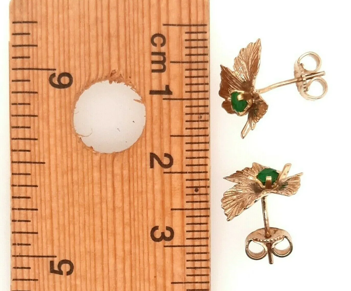 Emerald 9ct Yellow Gold Leaf Earrings