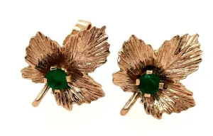 Emerald 9ct Yellow Gold Leaf Earrings