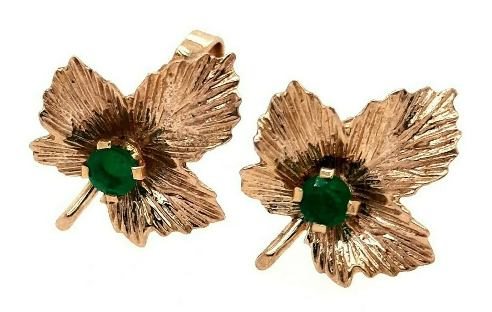 Emerald 9ct Yellow Gold Leaf Earrings