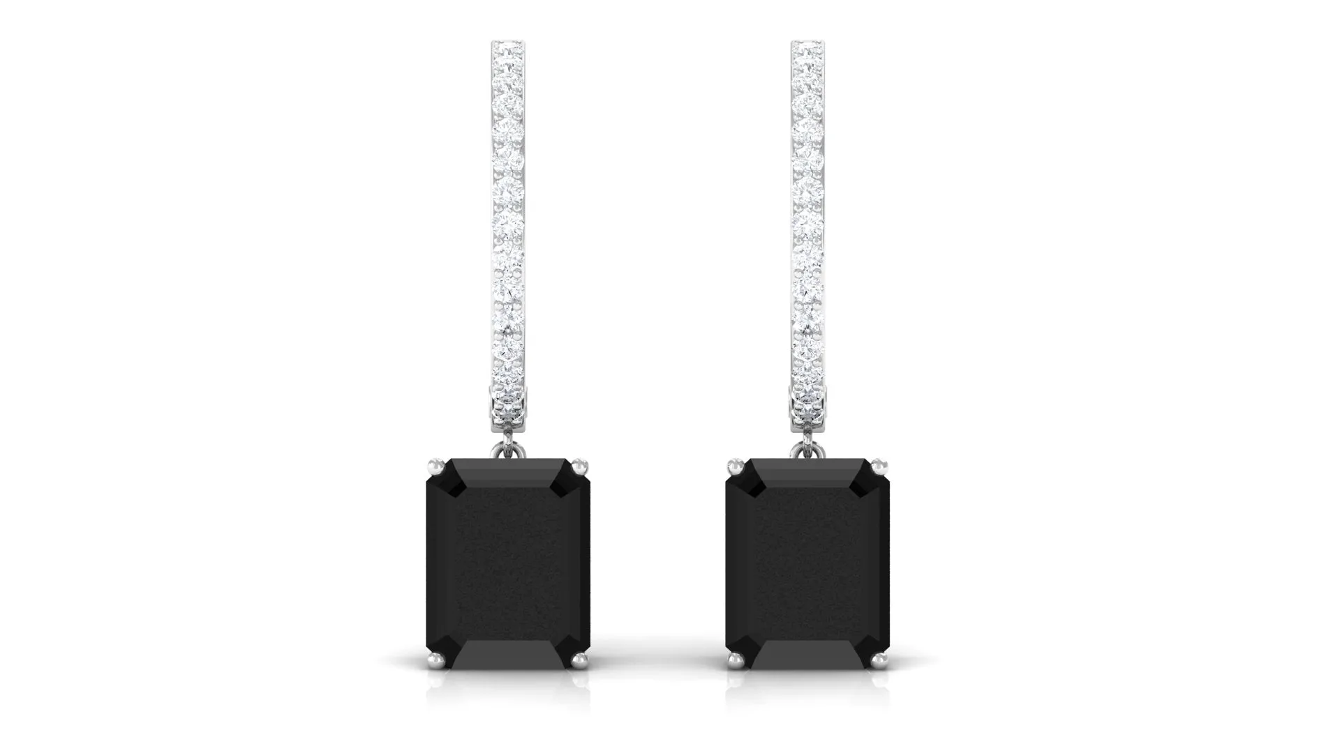 Emerald Cut Black Onyx Drop Hoop Earrings