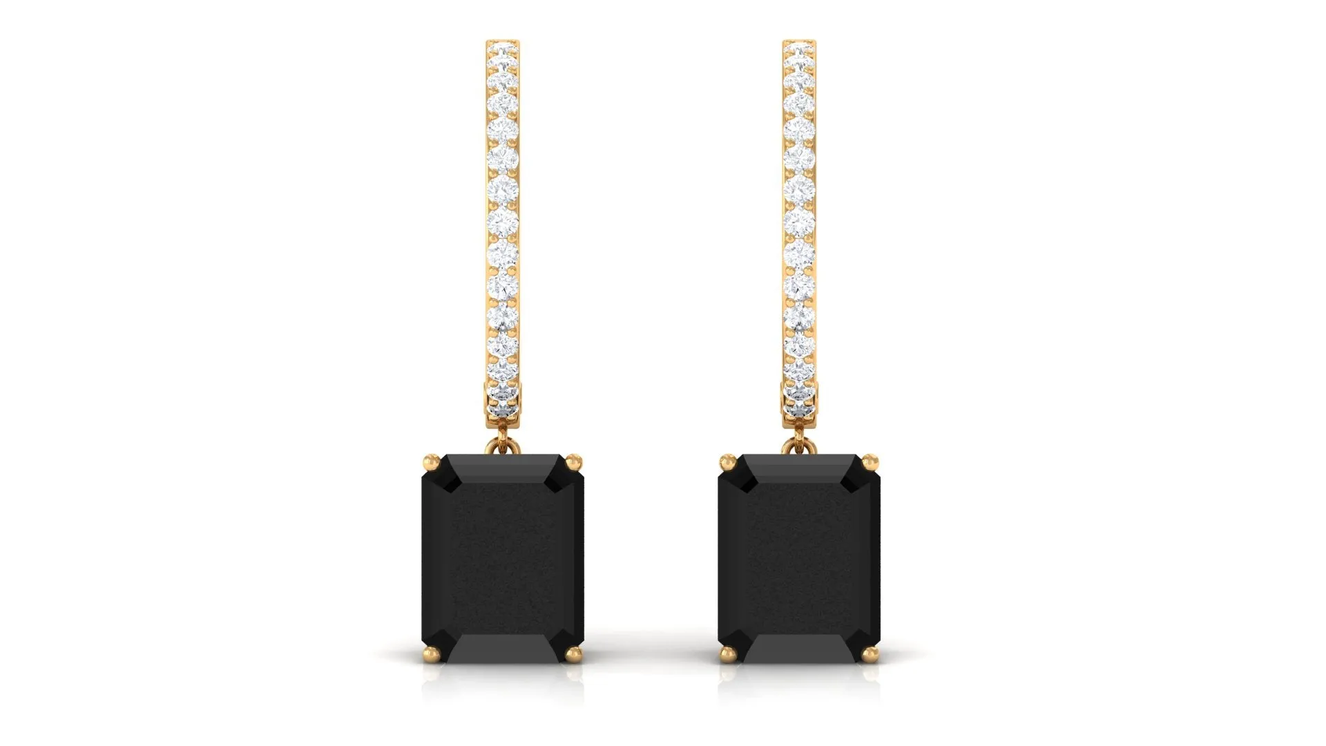 Emerald Cut Black Onyx Drop Hoop Earrings