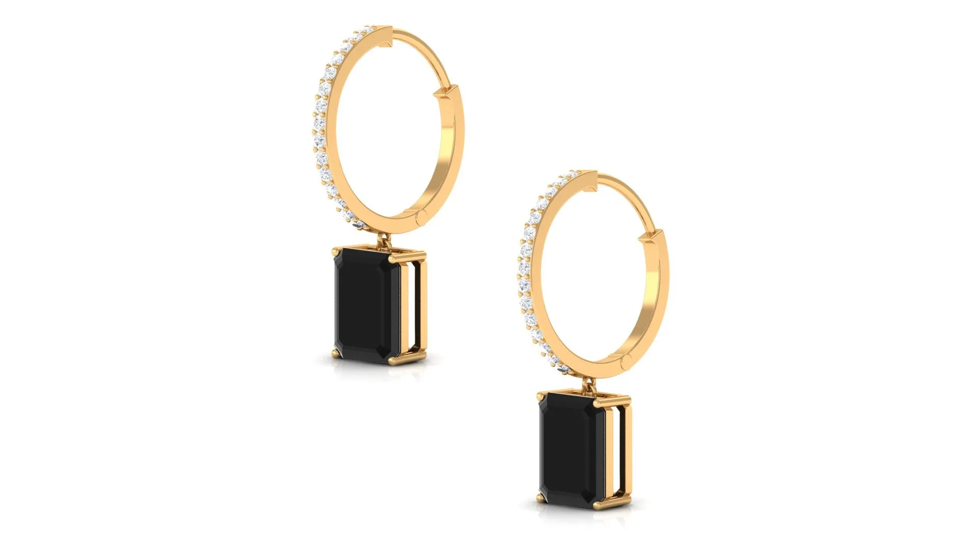 Emerald Cut Black Onyx Drop Hoop Earrings