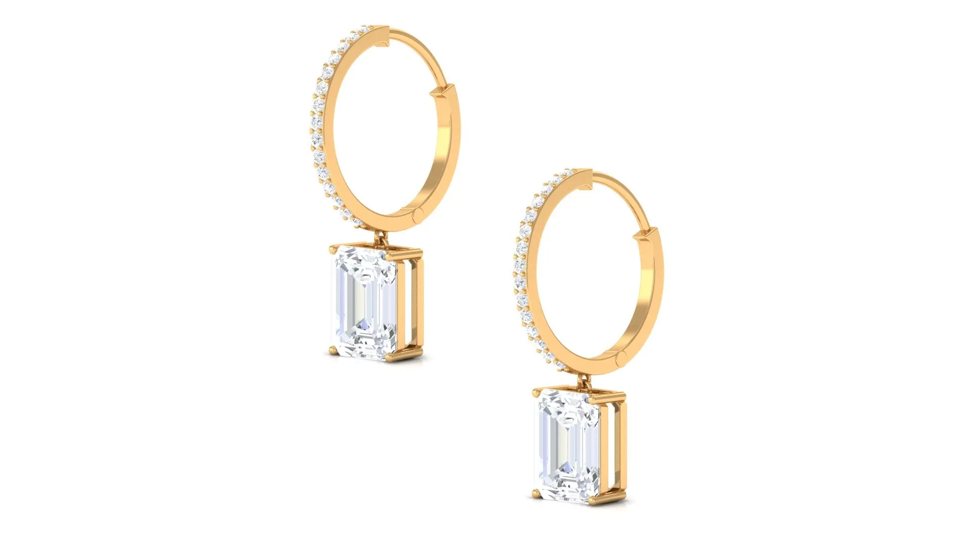 Emerald Cut Moissanite Drop Hoop Earrings