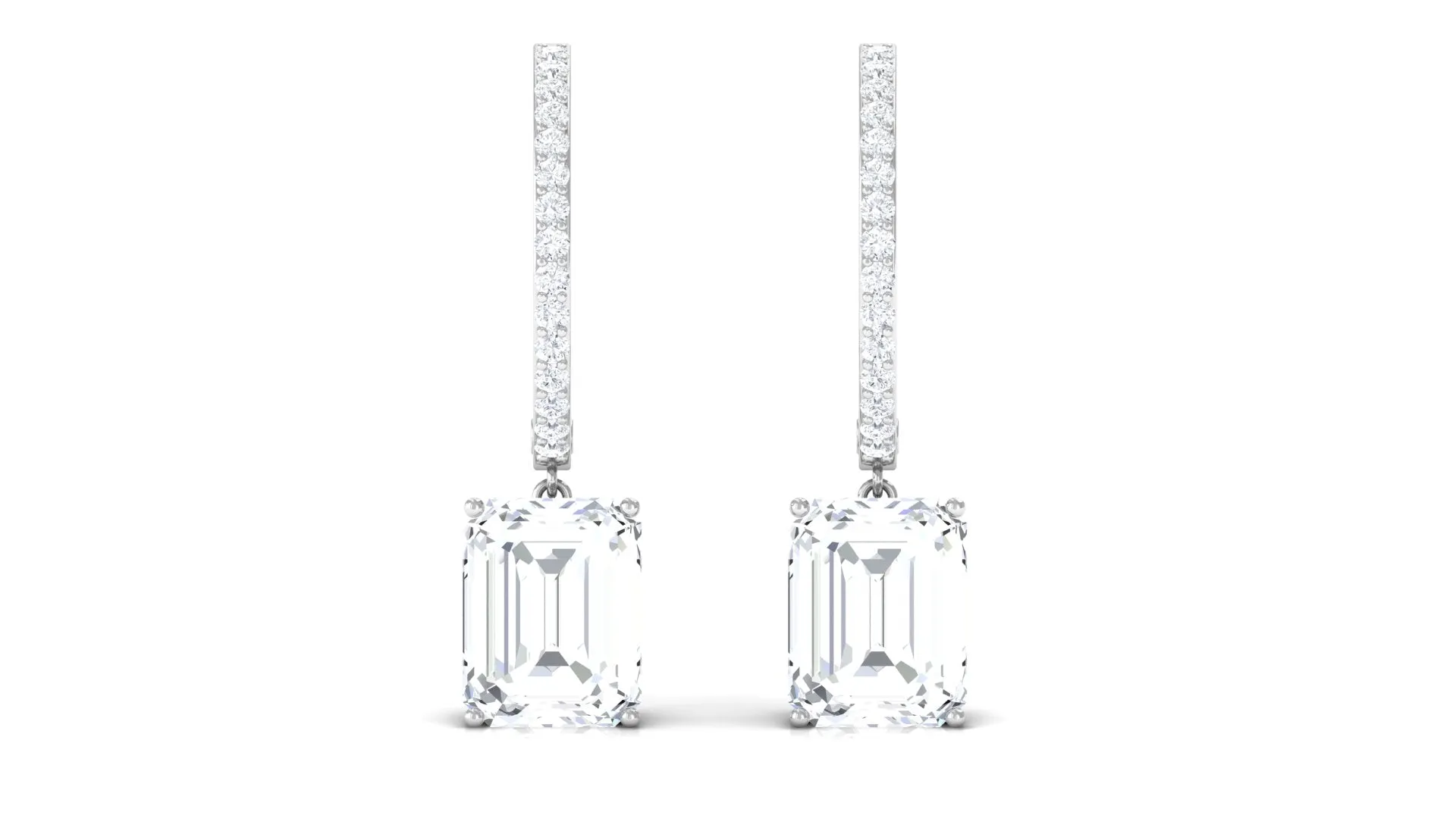 Emerald Cut Moissanite Drop Hoop Earrings