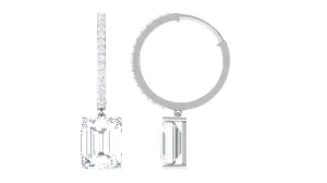 Emerald Cut Moissanite Drop Hoop Earrings