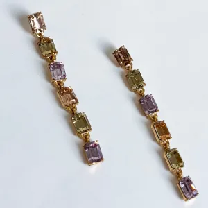 Emerald Cut Stone Drop Earrings