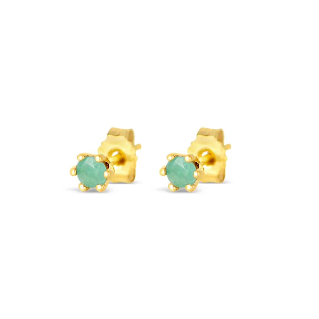 Emerald Mini Stud Earrings in Gold