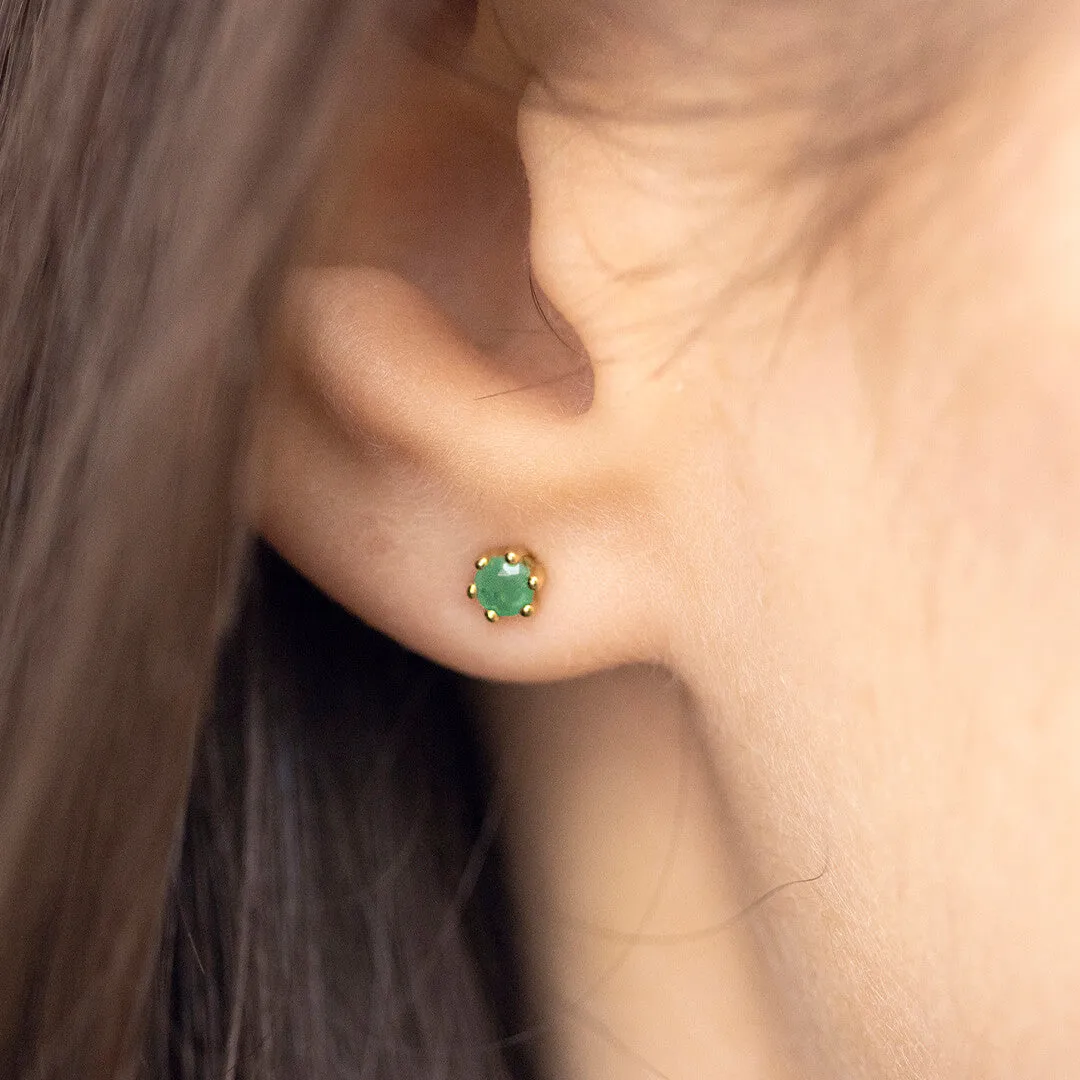 Emerald Mini Stud Earrings in Gold