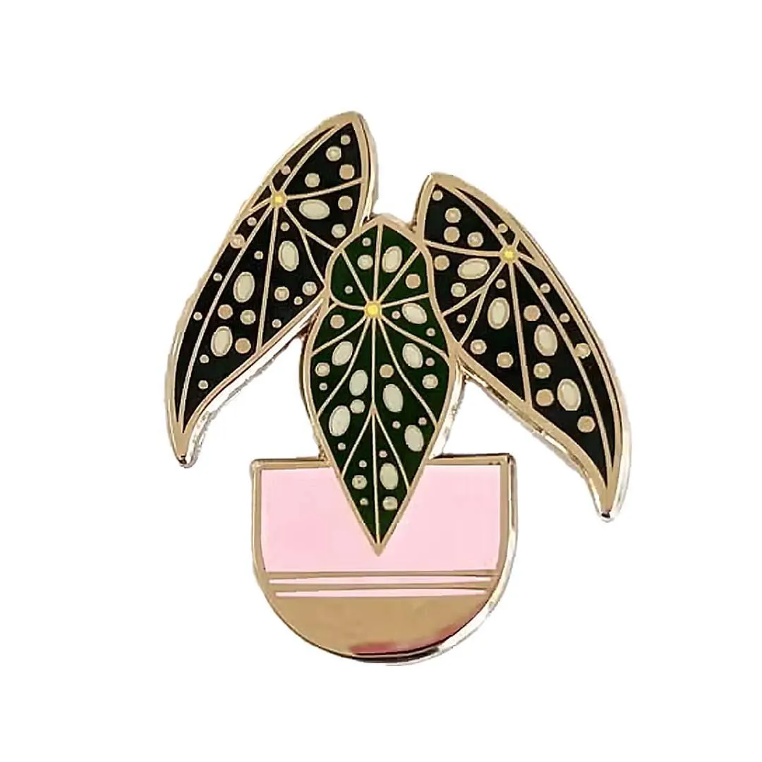 Enamel Pin - Pink Polka Dot Begonia by Amber Leaders Designs