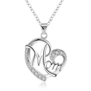 Fashion Jewelry MOM Letter Heart Pendant Necklace for Mother with Zircon in Silver Color