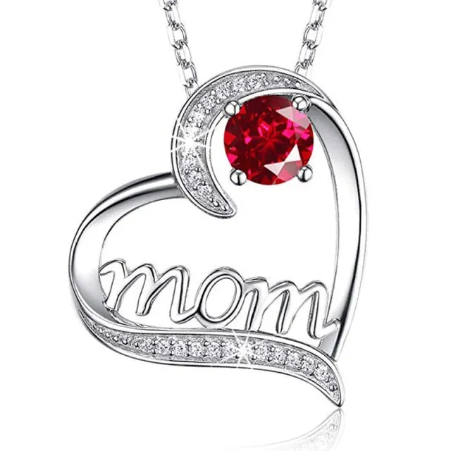 Fashion Jewelry MOM Letter Heart Pendant Necklace for Mother with Zircon in Silver Color