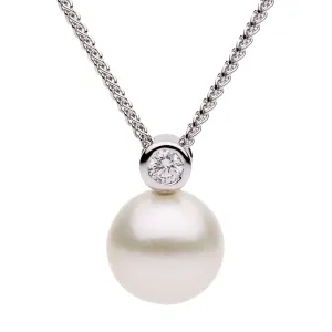 Freshwater Pearl and Bezel Set Diamond Pendant