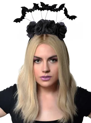 Glitter Bats Womens Black Halloween Flower Crown