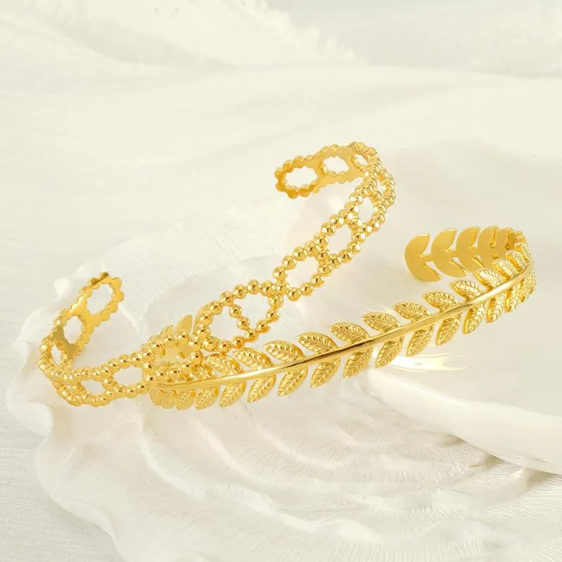 Gold Braided Cuff Bracelet - Adjustable Minimalist Fashion Accessory