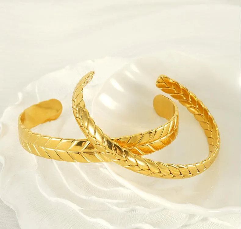 Gold Braided Cuff Bracelet - Adjustable Minimalist Fashion Accessory