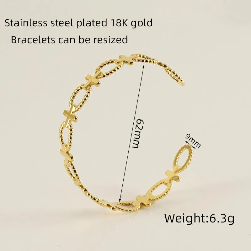 Gold-Filled Cross-Link Cuff Bracelet – Trendy Geometric Design for Modern Style