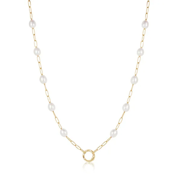 Gold Pearl Chain Charm Connector Necklace