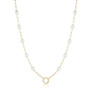 Gold Pearl Chain Charm Connector Necklace