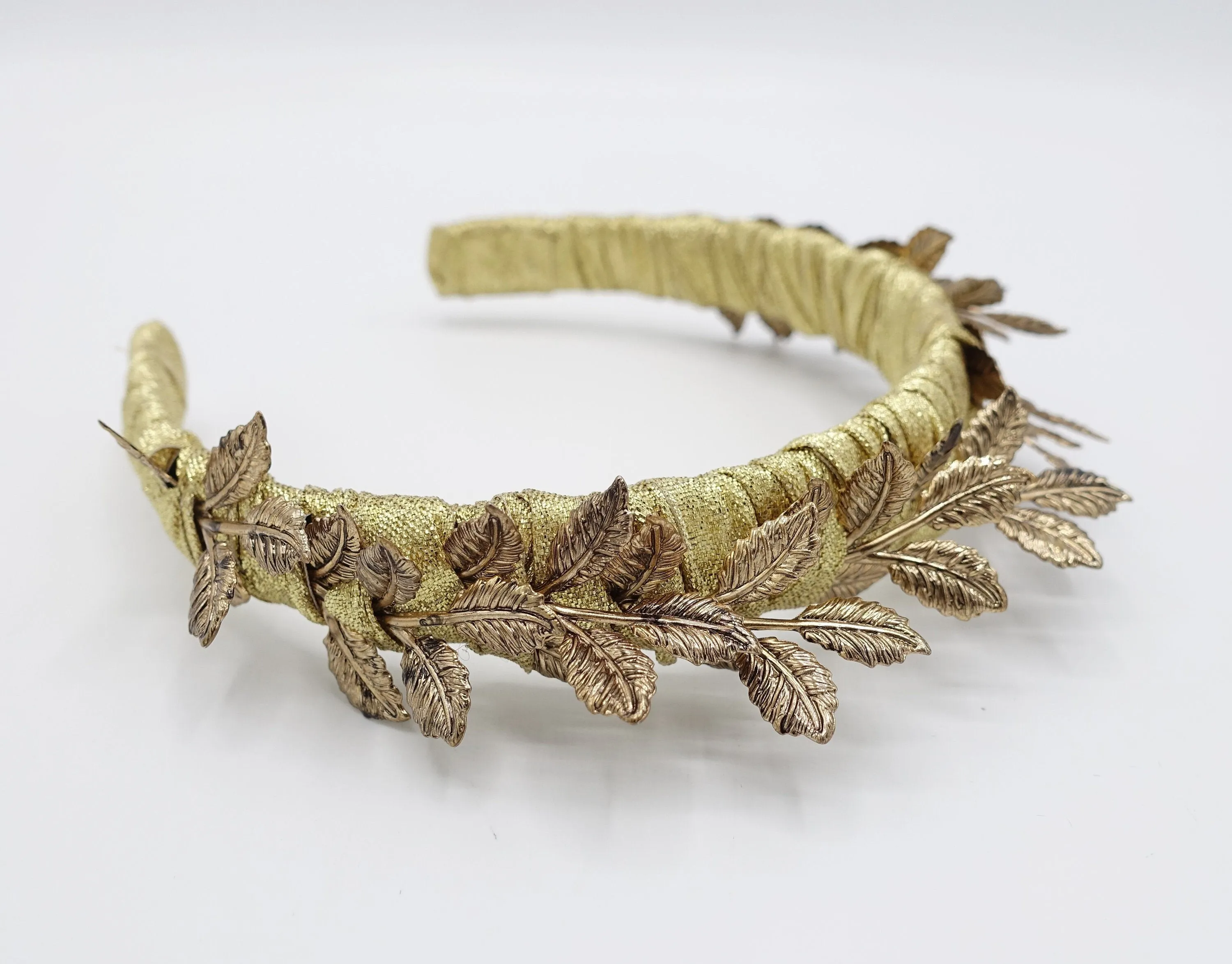 golden laurel leaves headband metallic wrap bridal hair accessory for wedding