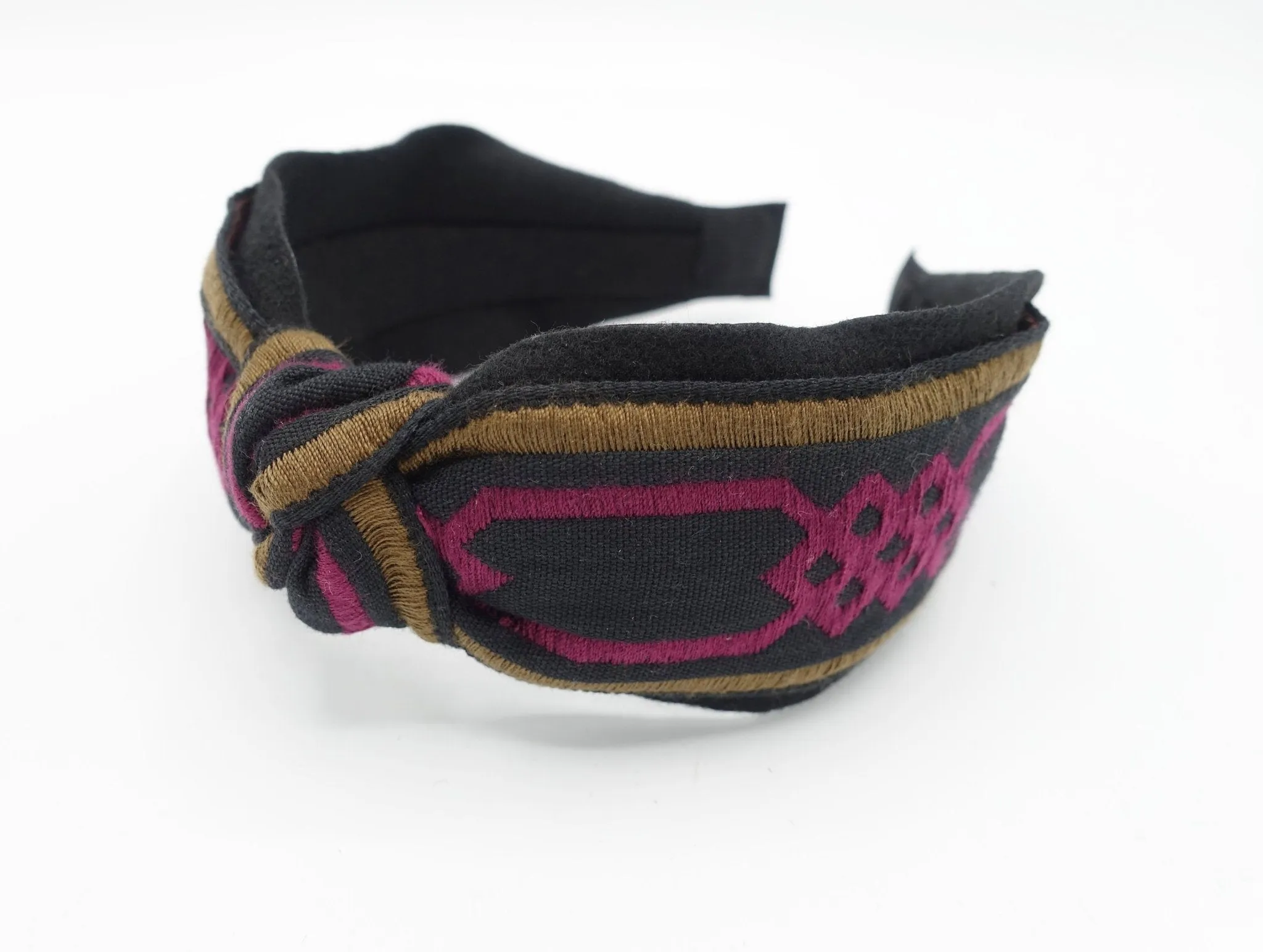 Greek Key pattern embroidery top knot headband