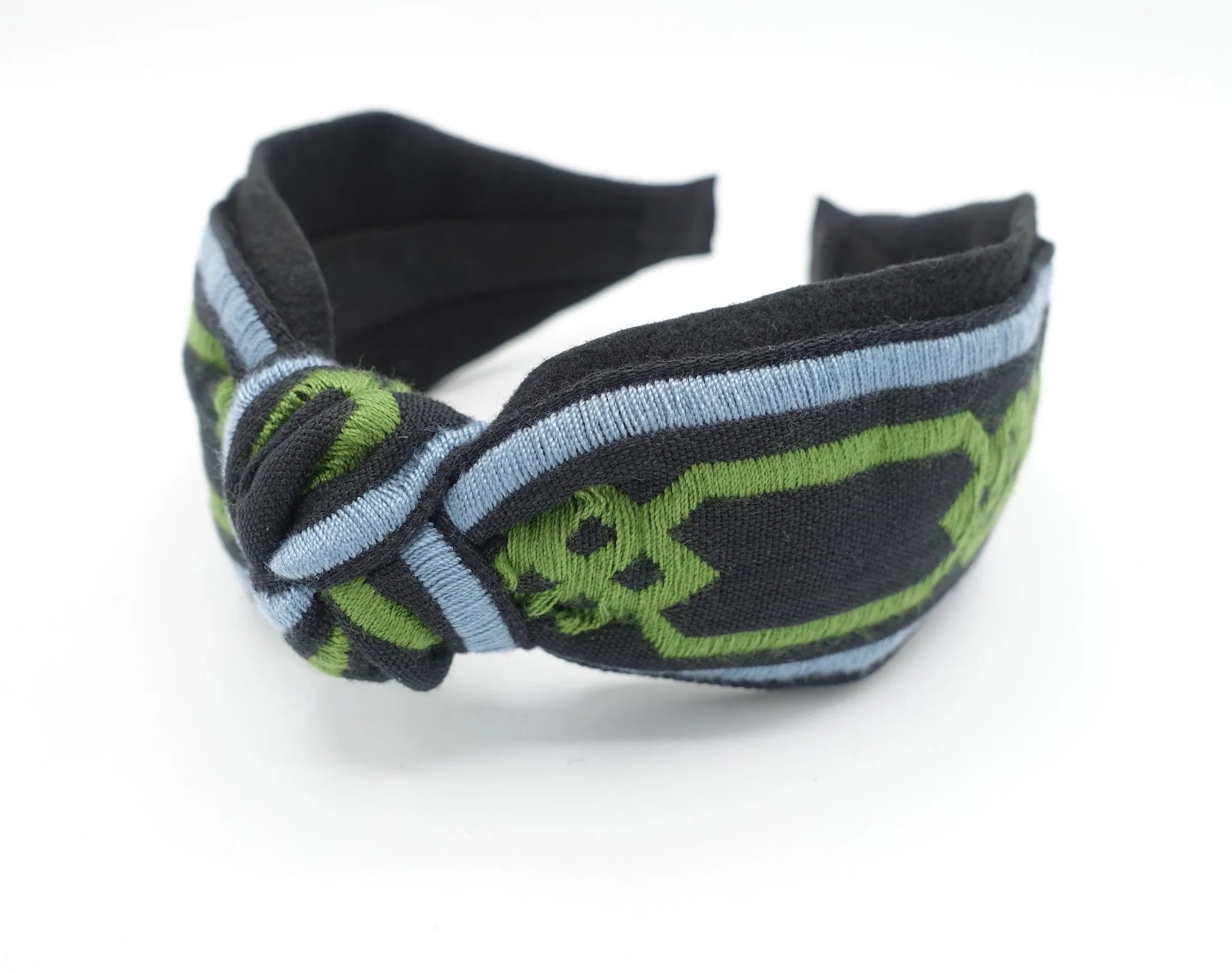 Greek Key pattern embroidery top knot headband