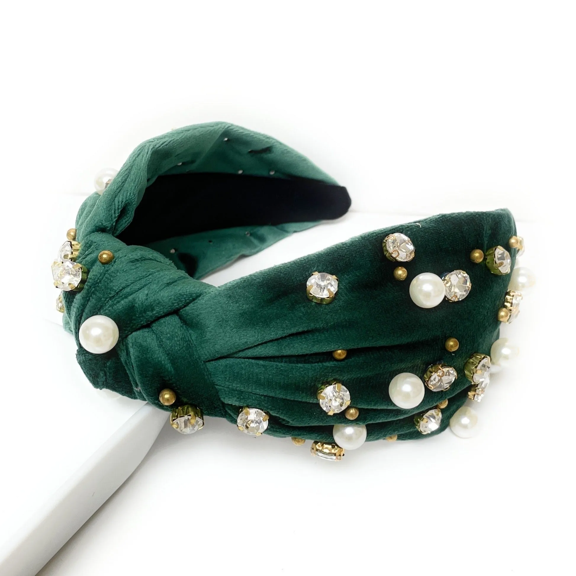 Green Embellished Knot Headband