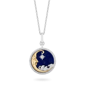 Hallmark Fine Jewelry Over The Moon Medallion in Sterling Silver & 14K Yellow Gold with Diamonds & Lapis