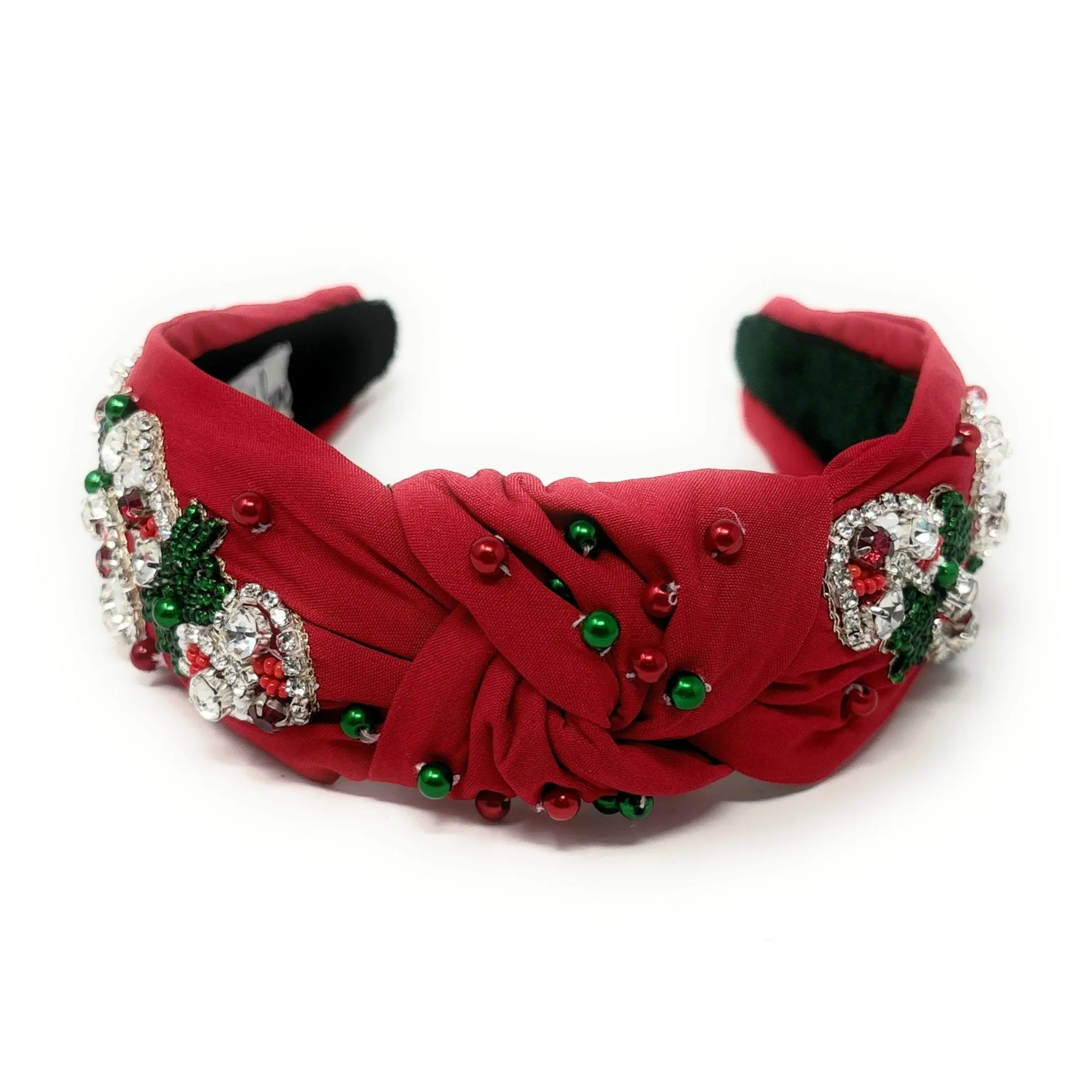 Hand Beaded Candy Canes Knot Headband