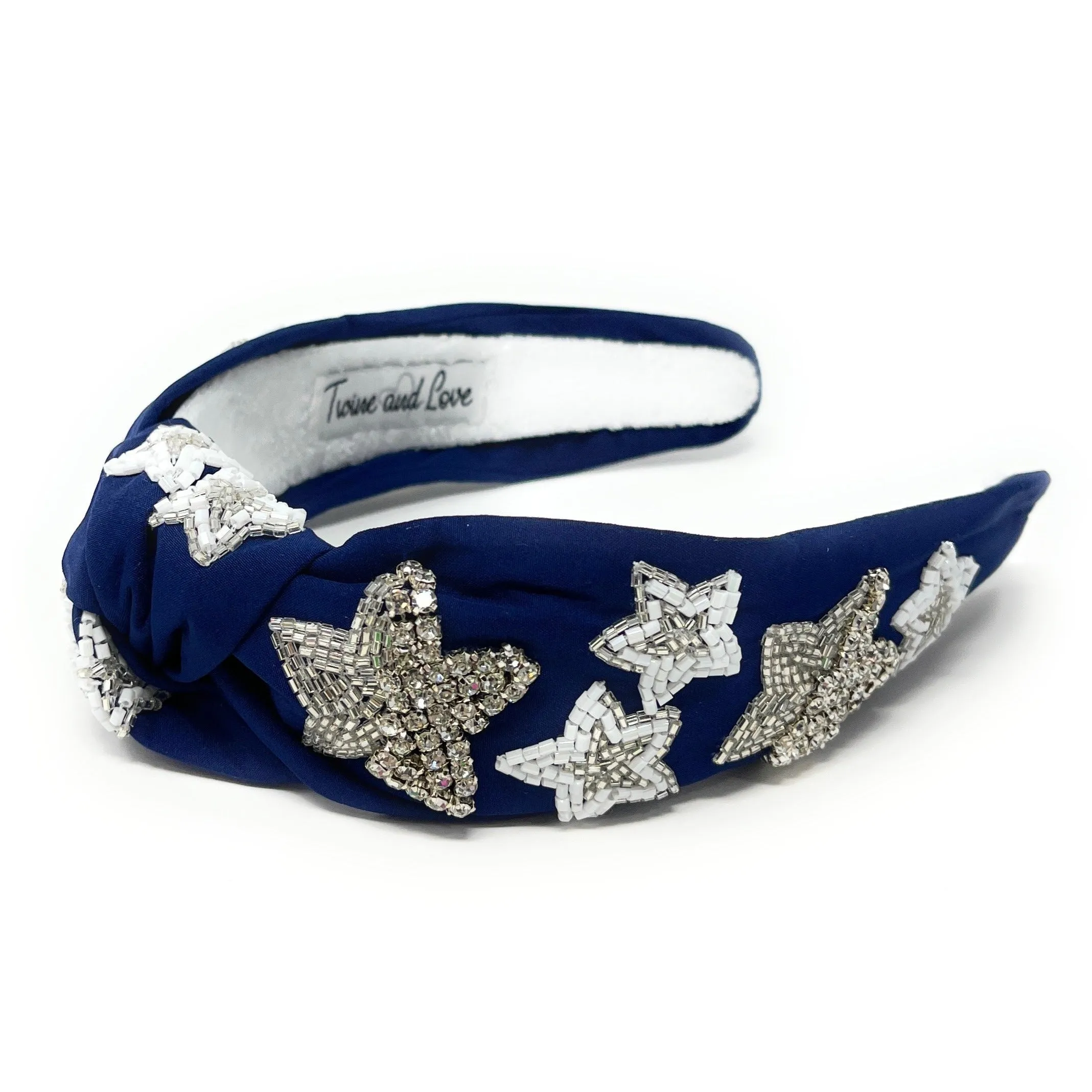 Hand Beaded Stars Blue Knot Headband